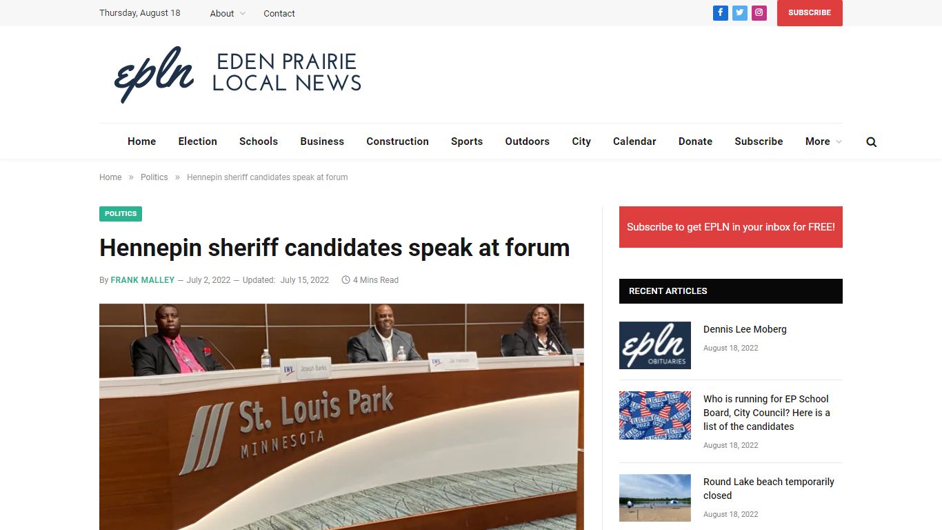 Hennepin sheriff candidates speak at forum - Eden Prairie Local News